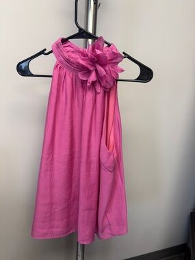 entro Hot Pink Girls Halter Dress with Floral Neckline